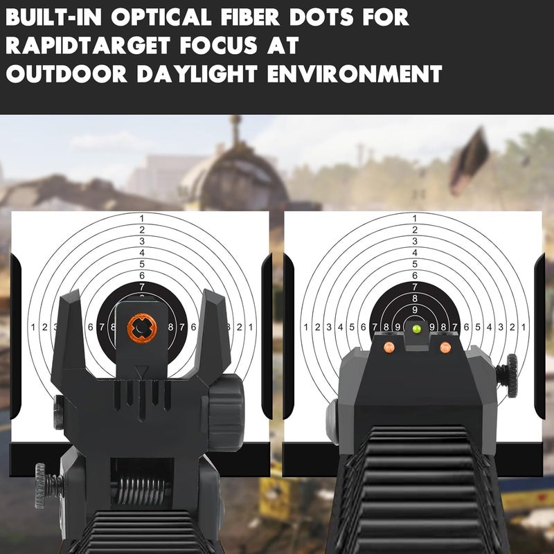 TPRCOL Flip Up Sight Front and Rear Flip Lightweight Sights,with Green Red Fiber Optics Dots, Mounted on Any Picatinny or Weaver Rail - Image 3